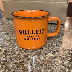 new bulleit frontier whiskey orange and black ceramic mug